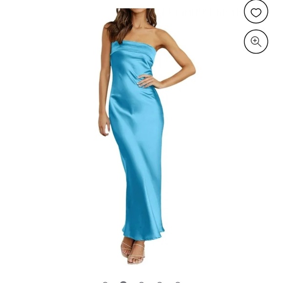 DELI S Satin Strapless Dress Backless Bodycon Party Maxi Dresses Blue.size 4 - Picture 2 of 6